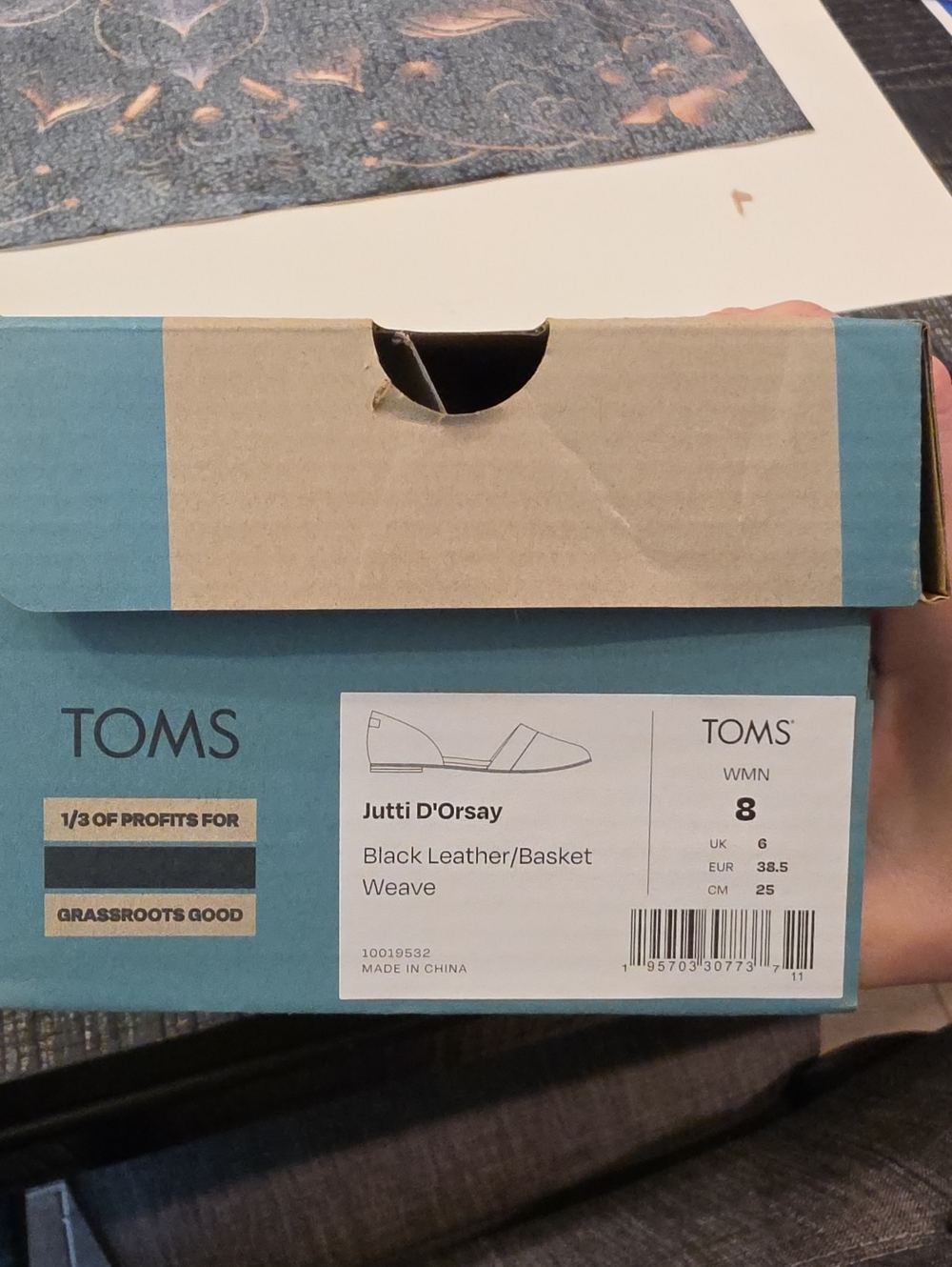 Toms Jutti D'Orsay Black Leather/Basket Weave Women's Shoes